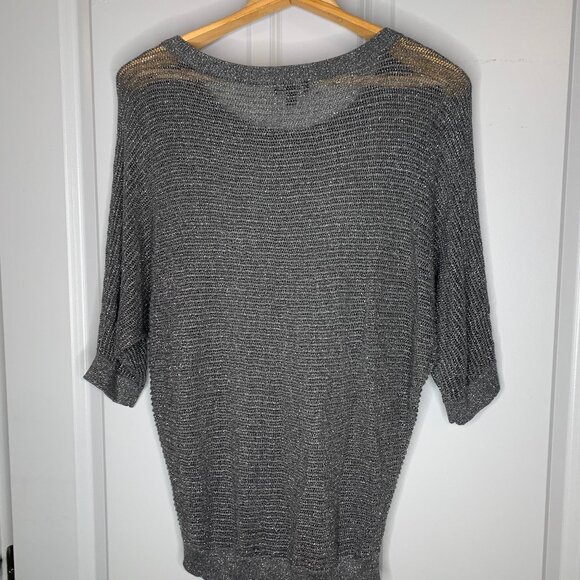 Express Silver & Gray Knit 3/4 Sleeve Scoop Neck Oversize Sweater, Size SP - Picture 4 of 8